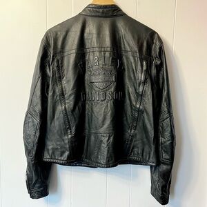Vintage Harley Davidson Leather Biker Jacket Embossed Logo Raised Letters Moto